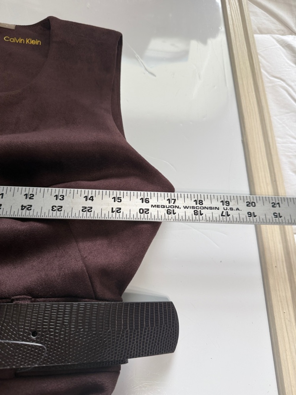 Calvin Klein Brown Faux Suede Belted A-Line Midi Dress Size 6 - Picture 8 of 12